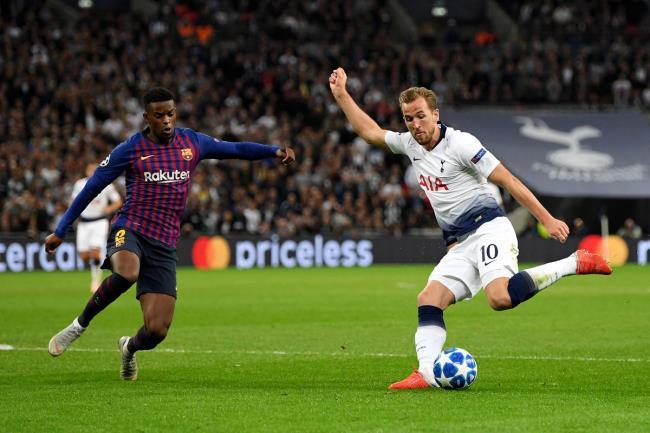 Harry Kane en un partido de Champions League contra el Barça