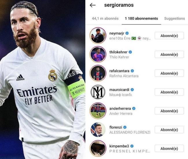 Sergio Ramos siguiendo a jugadores del PSG