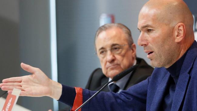 Florentino Pérez y Zidane el día de su despedida en 2018