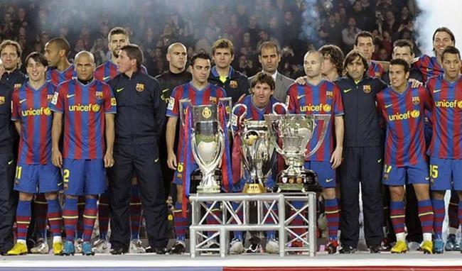 El Barcelona con su primer triplete, el de 2009