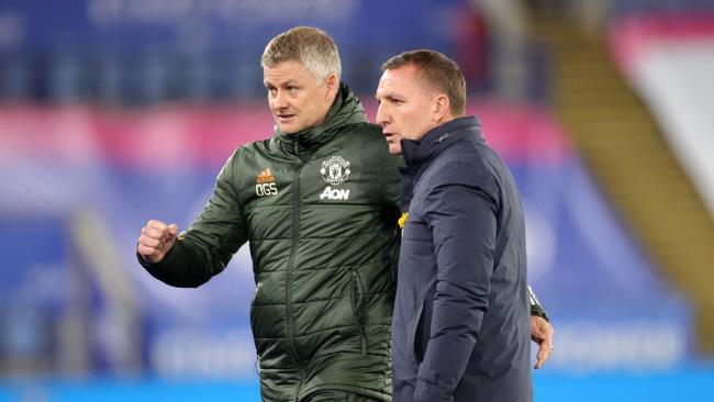 Solskjaer y Rodgers en uno de los duelos entre el United y el Leicester City