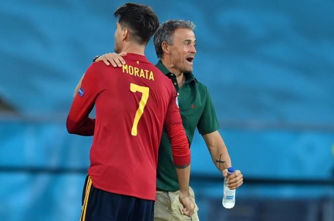 Morata y Luis Enrique en un partido de la 'Roja' en este 2021