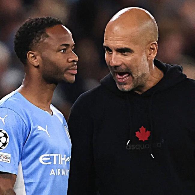 Raheem Sterling y Pep Guardiola