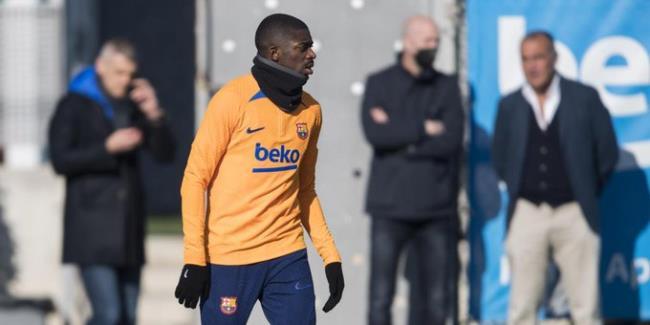 Dembélé en un entrenamiento con el Barça