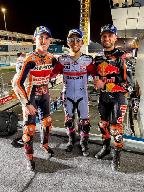 Podio MotoGP formado por Bastianini, Binder y Pol Espargaró