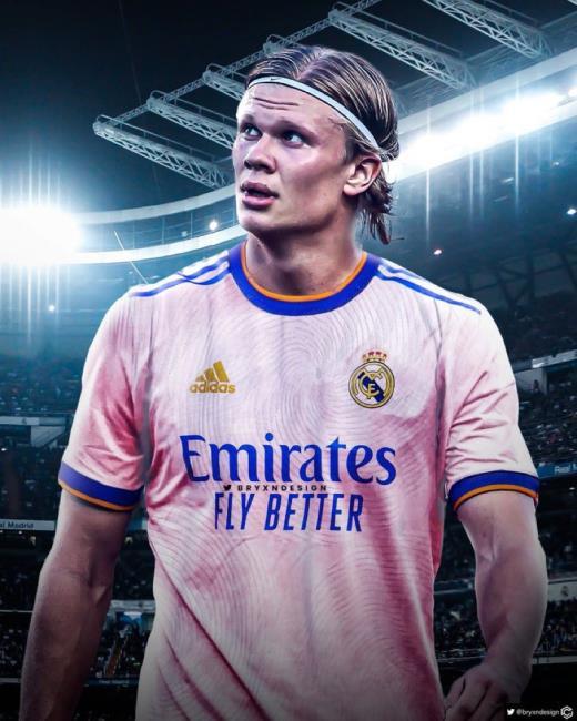Erling Haaland, montaje con la camiseta del Madrid