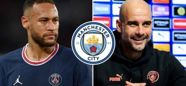 Neymar, Guardiola y  el escudo del Manchester City