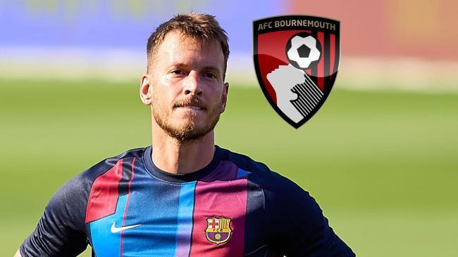 Montaje de Neto con el escudo del Bournemouth