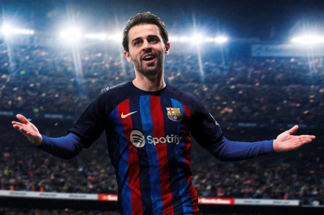 Montaje de Bernardo Silva con la camiseta del Barça