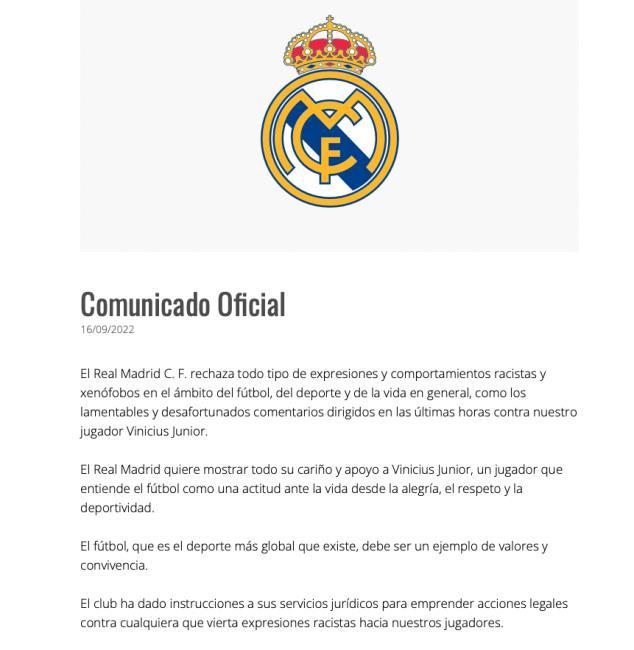 Comunicado Oficial del Real Madrid
