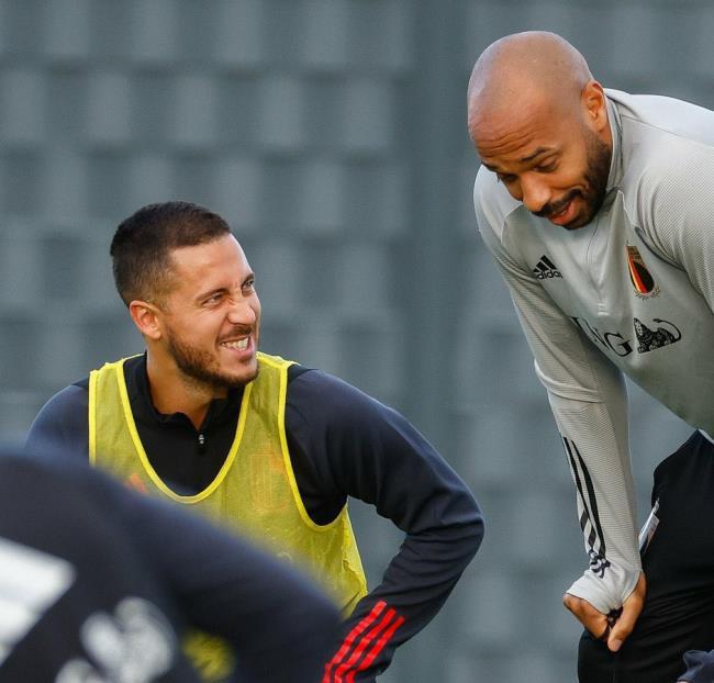 Eden Hazard y Thierry Henry en la concentración de Bélgica