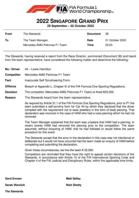 Sanción de la FIA a Mercedes