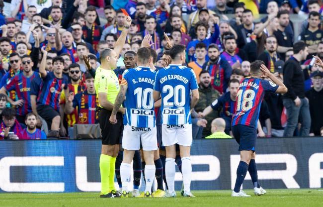 Expulsión de Jordi Alba ante el Espanyol
