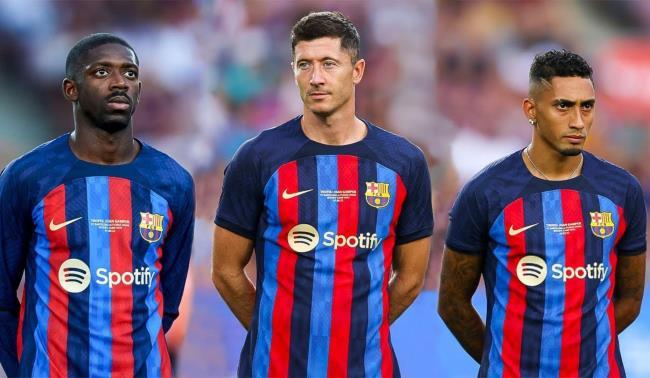 Raphinha, Dembéle y Lewandowski
