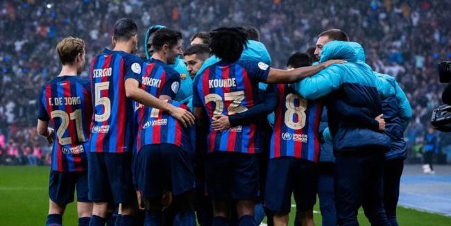 Jugadores del FC Barcelona celebrando un gol