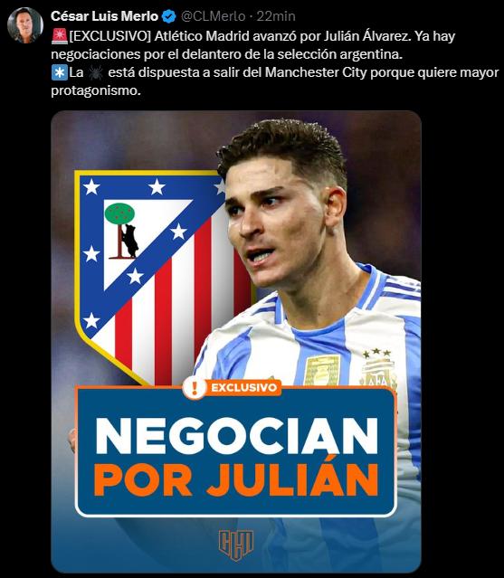 Julián Álvarez es el candidato principal en Atlético Madrid.