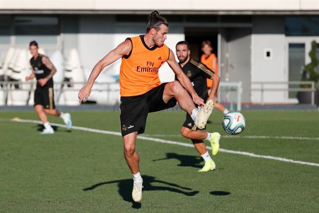Gareth Bale, en un entrenamiento con el Real Madrid