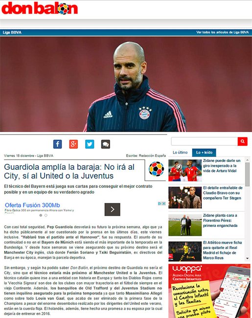 La noticia de Don Balón: Guardiola irá al Manchester United o la Juventus.