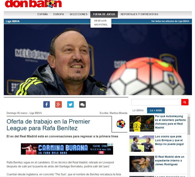 Noticia Don Balón sobre Rafa Benítez