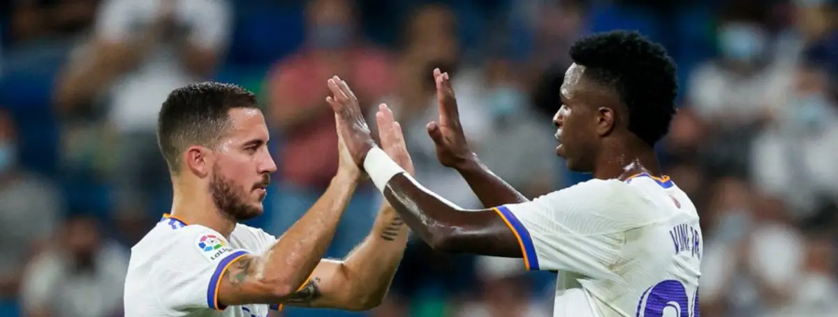 Vinicius JR abre una brecha en el Bernabéu con Eden Hazard: a la calle